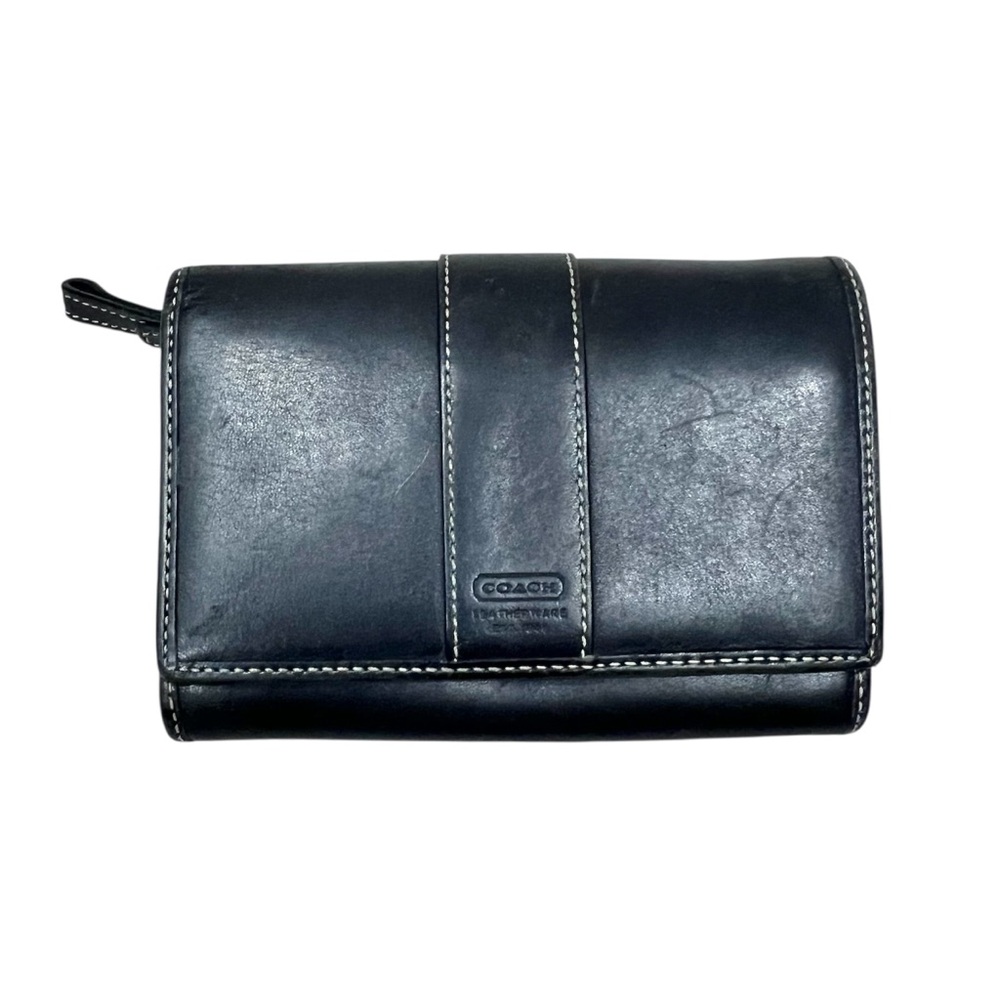 Coach Vintage Y2K Black Leather Hamilton Bi-Fold Wallet w Contrast Stitching.